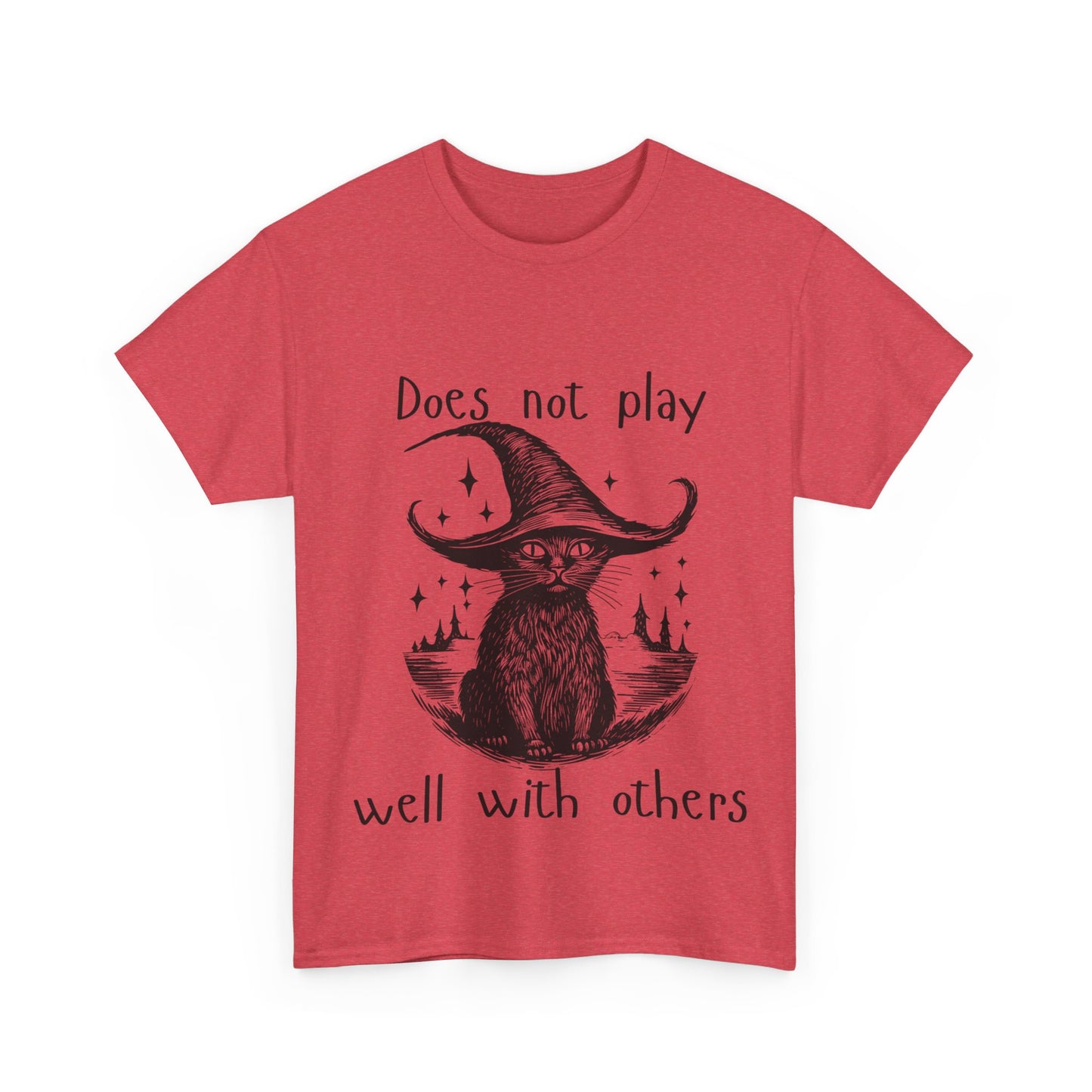 Does not play well with others cat - Unisex Heavy Cotton Tee