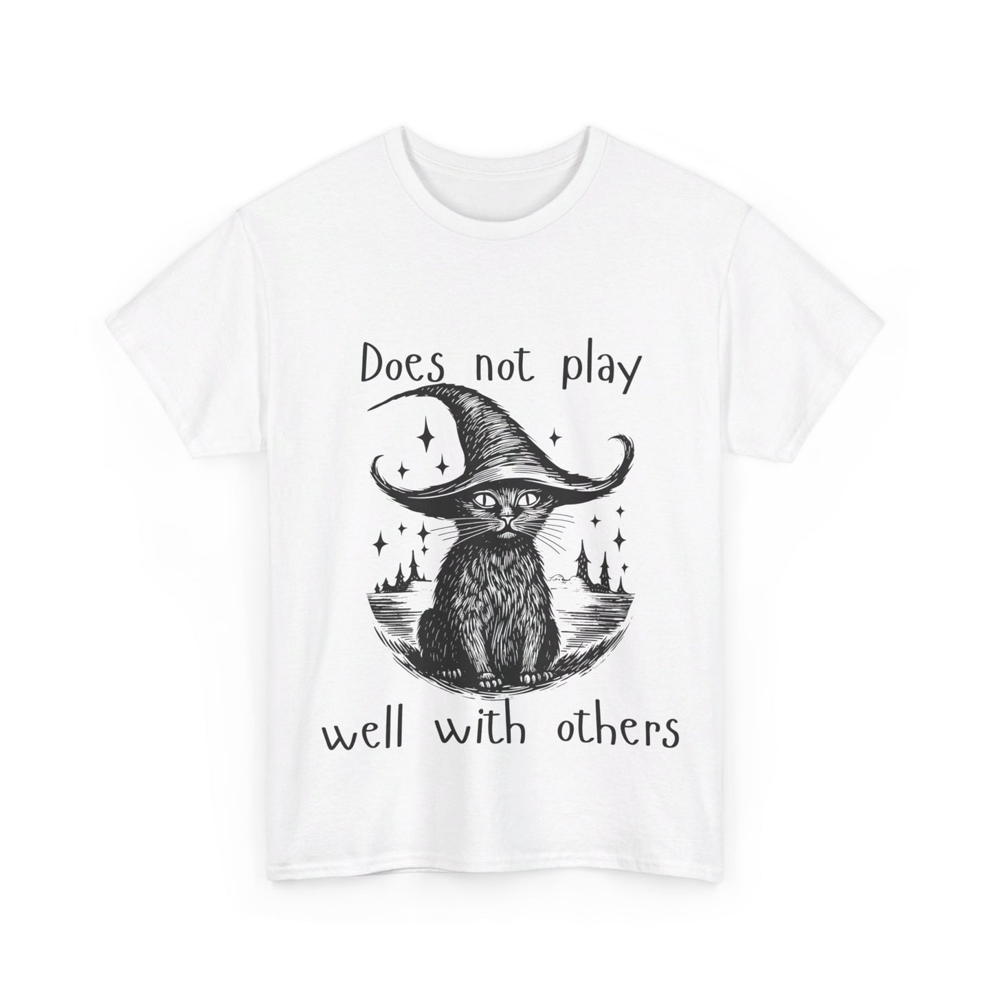 Does not play well with others cat - Unisex Heavy Cotton Tee