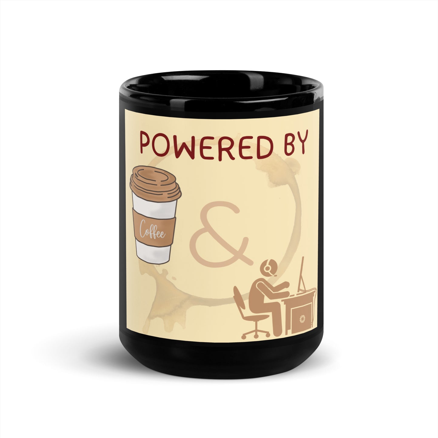 Power by Coffee and Gaming Black Glossy Mug