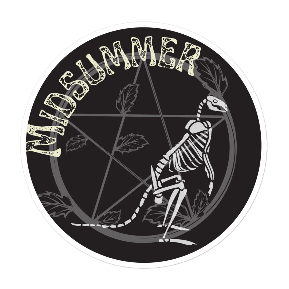 B&W Midsummer sabbat sticker with kanagroo skeleton