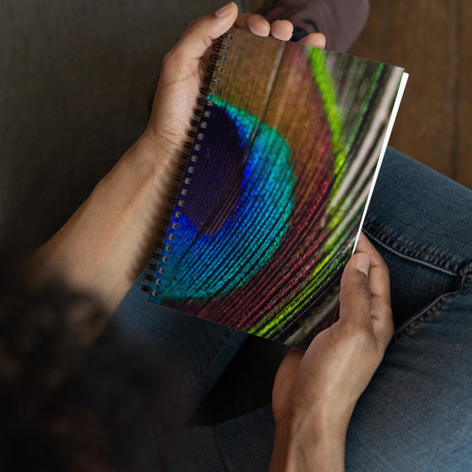 Peacock feather spiral notebook